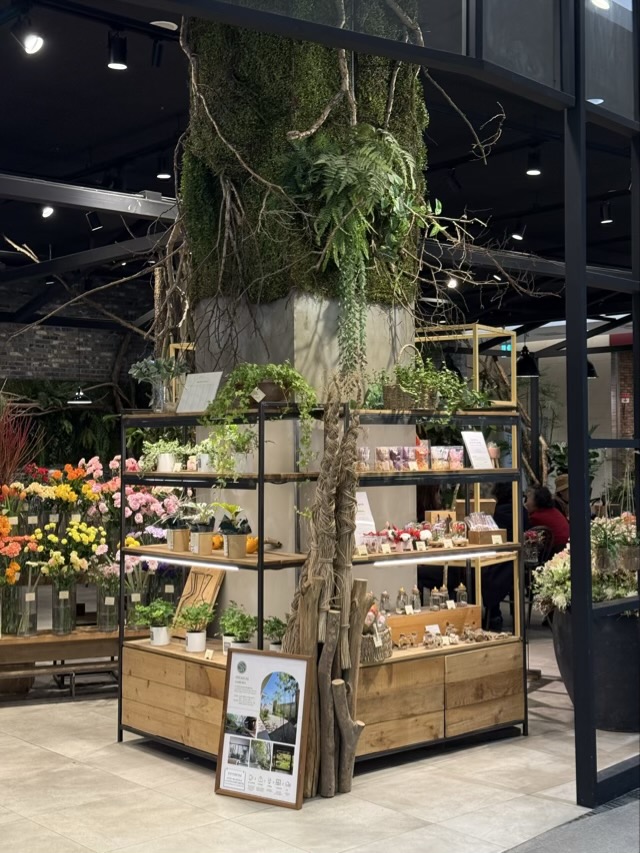 은평 롯데몰 카페 : 수수가든카페의 독보적인 플랜테리어 롯데몰 인테리어 분석 롯데몰 인테리어가 돋보이는 수수가든카페 중앙 진열대와 이끼 기둥